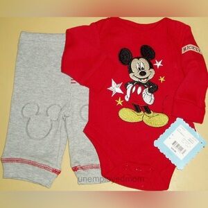 Mickey Mouse Outfit 2 pc Set Thermal Baby Boys Bodysuit Pants NB